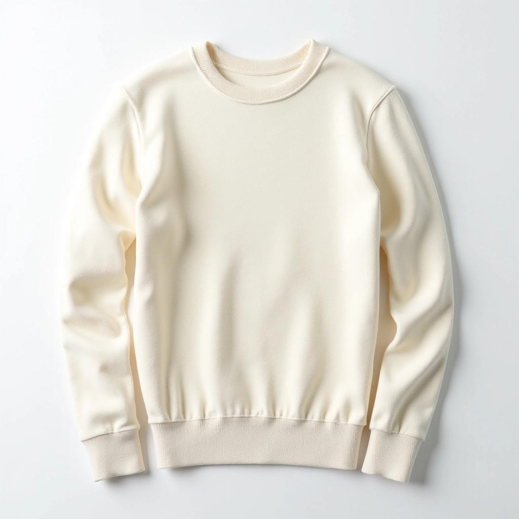Natural cream-colored merino wool crew neck base layer showing front neckline detail and fine wool texture