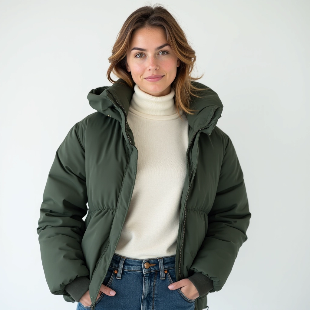 Person wearing merino wool base layer under an open winter jacket showing proper layering technique
